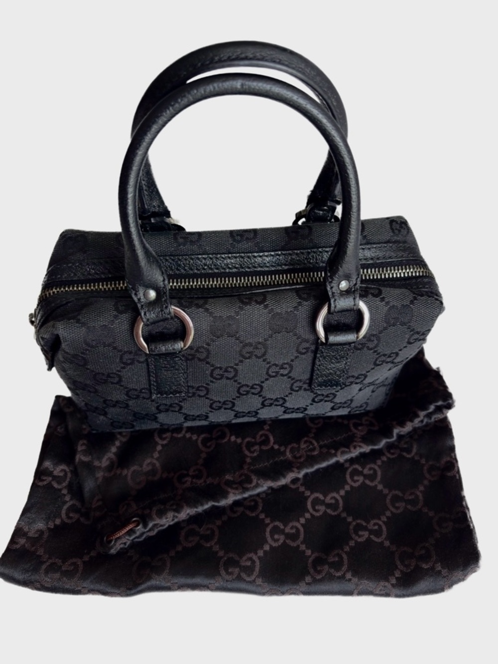 Vintage Gucci GG Canvas Black Boston Bag Mini Handbag Dual Leather Handles Y2K - Picture 5 of 13
